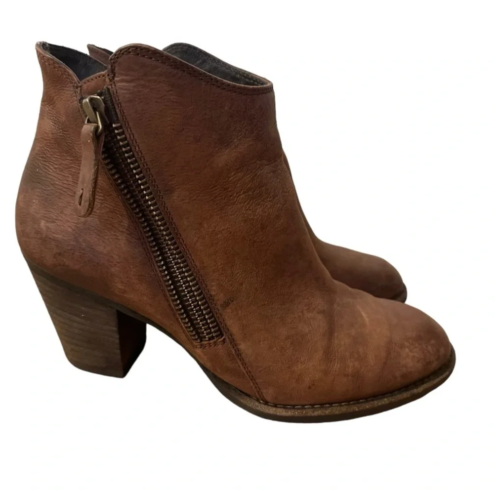 Paul Green Aubrey Boot US 7 Brown Leather Double Zip Western Ankle Bootie